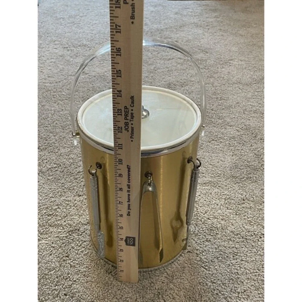 Ice Bucket Brushed Gold Silver Clear Lucite Handle‎ & Lid 3 Tools Box Vintage